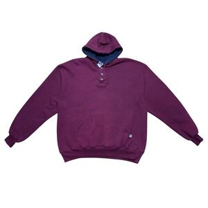 Vintage Russell Athletic USA Hooded Sweatshirt Button Purple Hoodie Large VTG